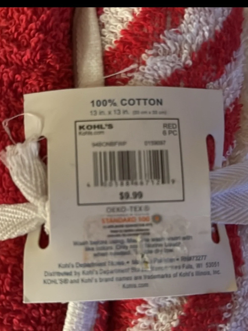 The Big One Red & White Washcloth Set of 6 - Cotton 100 💯 percent cotton